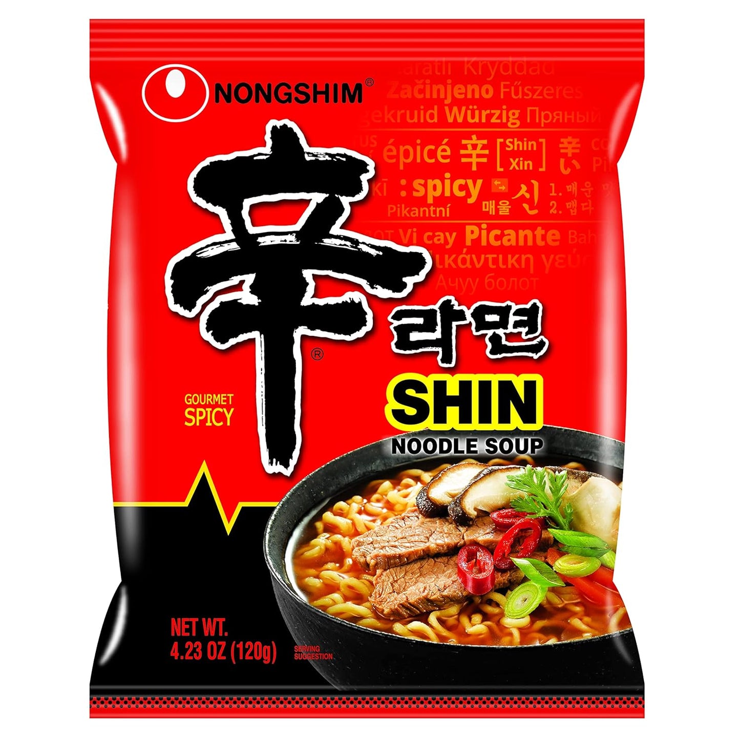 Ramen Noodles, Gourmet Instant Ramen, Premium Microwavable Noodle Soup, Spicy Shin, 4.23 Ounce (Pack of 20)