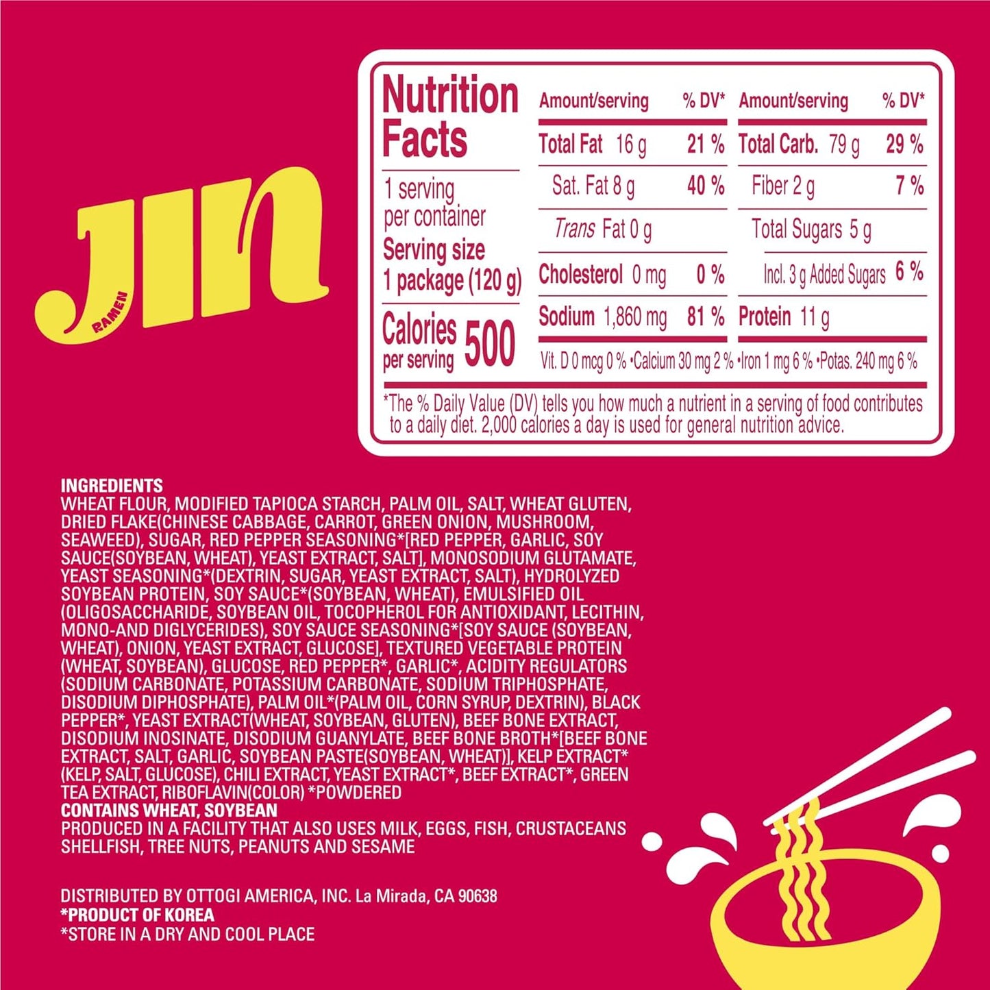 Jin Ramen, BTS Jin & JIN RAMEN Edition, Authentic Korean Instant Noodles, Rich and Savory Beef Broth, Quick and Easy Meal 4.23 Oz X 18 Pack (1 Box) (PACK of 18, SPICY)