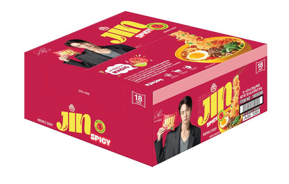 Jin Ramen, BTS Jin & JIN RAMEN Edition, Authentic Korean Instant Noodles, Rich and Savory Beef Broth, Quick and Easy Meal 4.23 Oz X 18 Pack (1 Box) (PACK of 18, SPICY)
