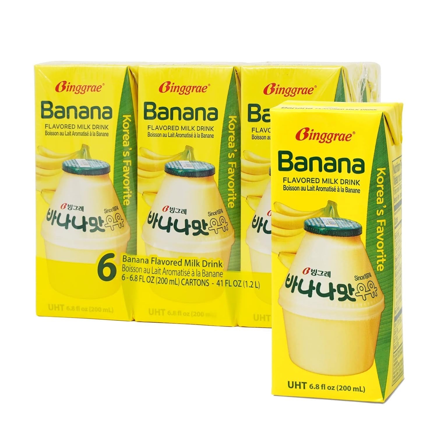 Binggrae Banana Flavored Milk Classic & Original Banana Milk - Sweet, Smooth & Creamy Texture 6 Pack
