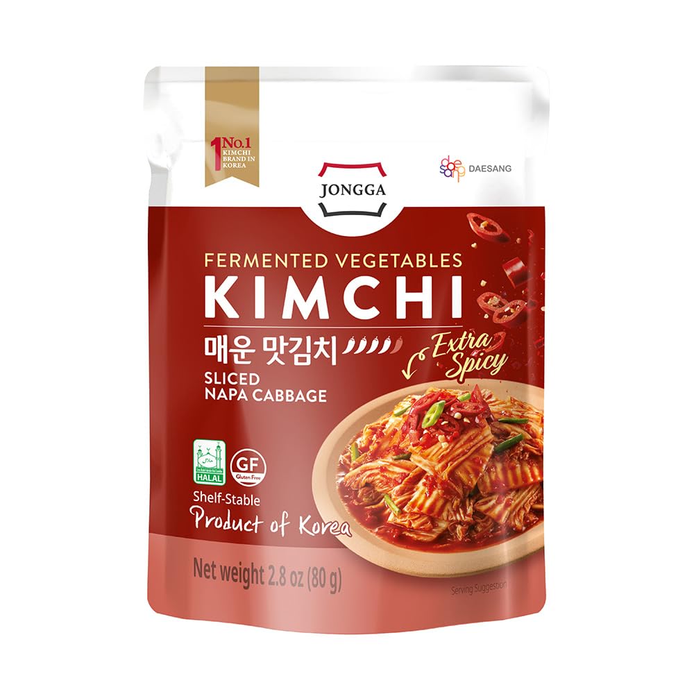 Extra Spicy Napa Cabbage Kimchi (Pack of 8), Shelf Stable Mat Kimchi, Spicy Korean Authentic Fermented Pickled Cabbaged Kimchi, Perfect with Ramen, Noodles and Rice