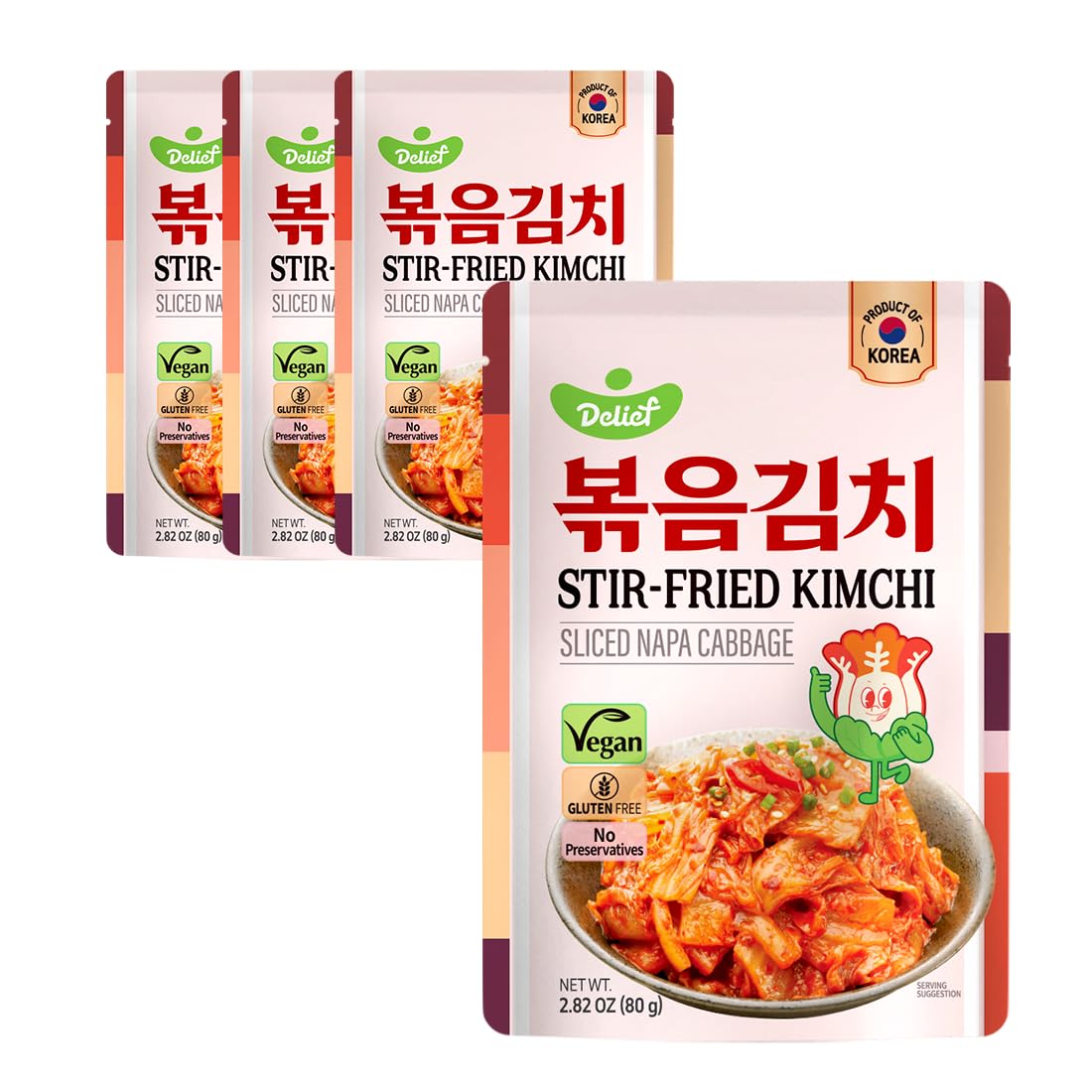 Stir-Fried Kimchi Pouch 80G Korean Traditional Kimchi, 4 Packs