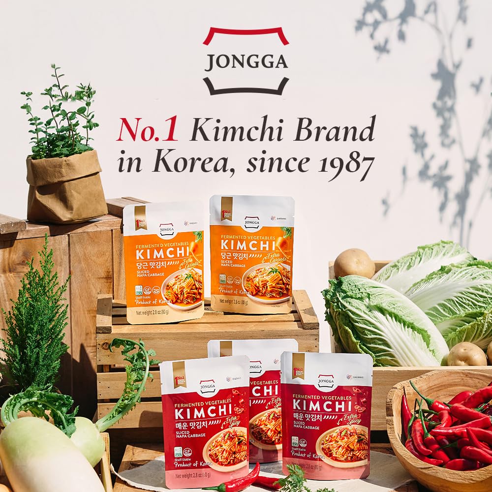 Spicy Napa Cabbage Kimchi (Pack of 8), Shelf Stable Mat Kimchi, Spicy Korean Authentic Fermented Pickled Cabbaged Kimchi, Perfect with Ramen, Noodles and Rice