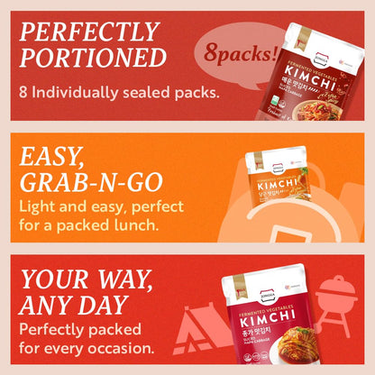 Extra Spicy Napa Cabbage Kimchi (Pack of 8), Shelf Stable Mat Kimchi, Spicy Korean Authentic Fermented Pickled Cabbaged Kimchi, Perfect with Ramen, Noodles and Rice