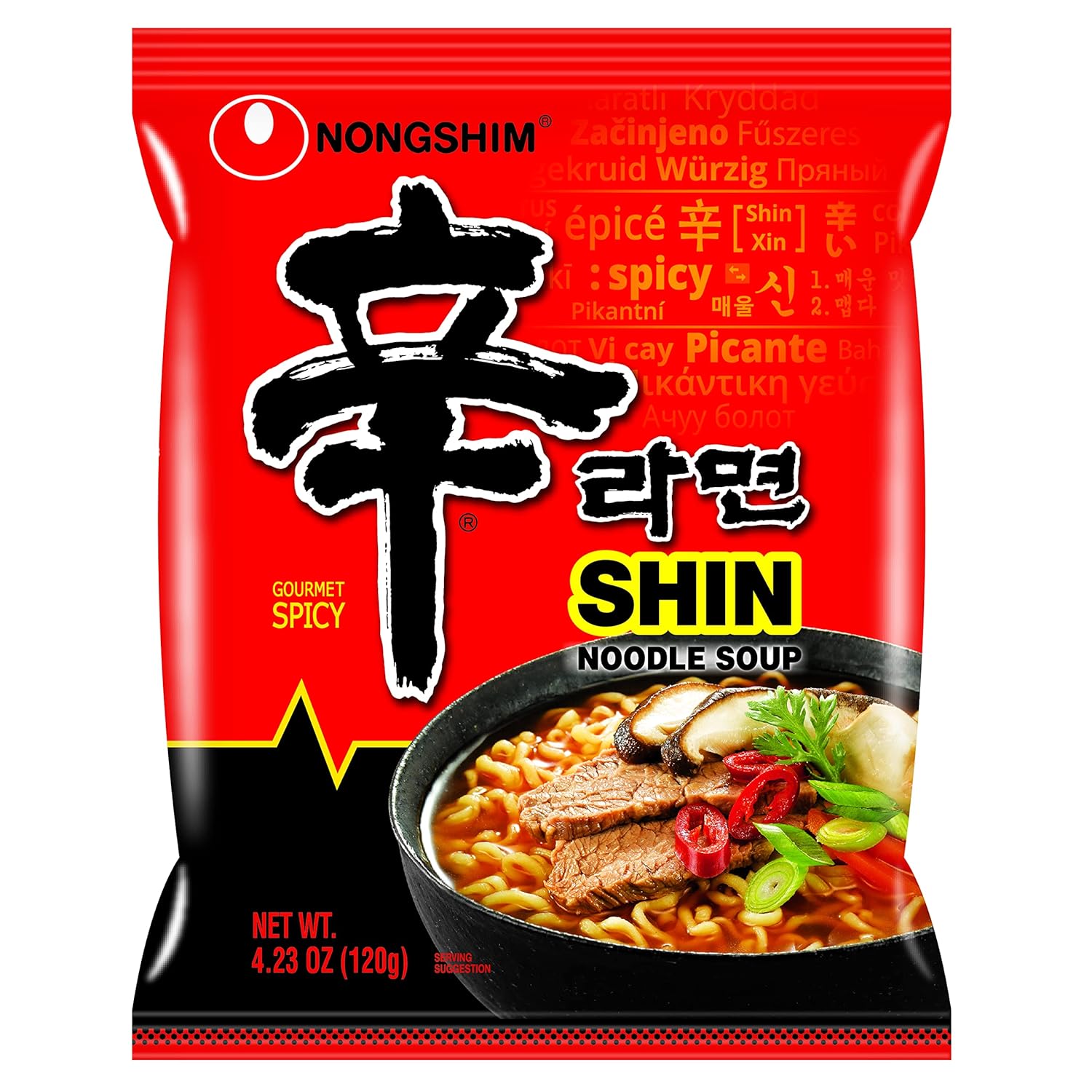 Ramen Noodles, Gourmet Instant Ramen, Premium Microwavable Noodle Soup, Spicy Shin, 4.23 Ounce (Pack of 20)